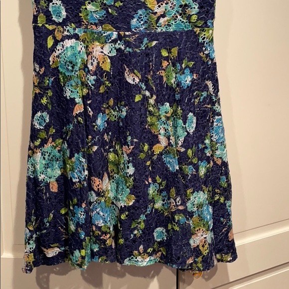 Pretty Navy Lace Dress w/ Vibrant Floral Design - Picture 3 of 7